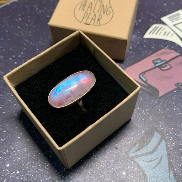 NIB Handcrafted Pink Rainbow 🌈 Moonstone from The Healing Pear sz 8 - Picture 1 of 6